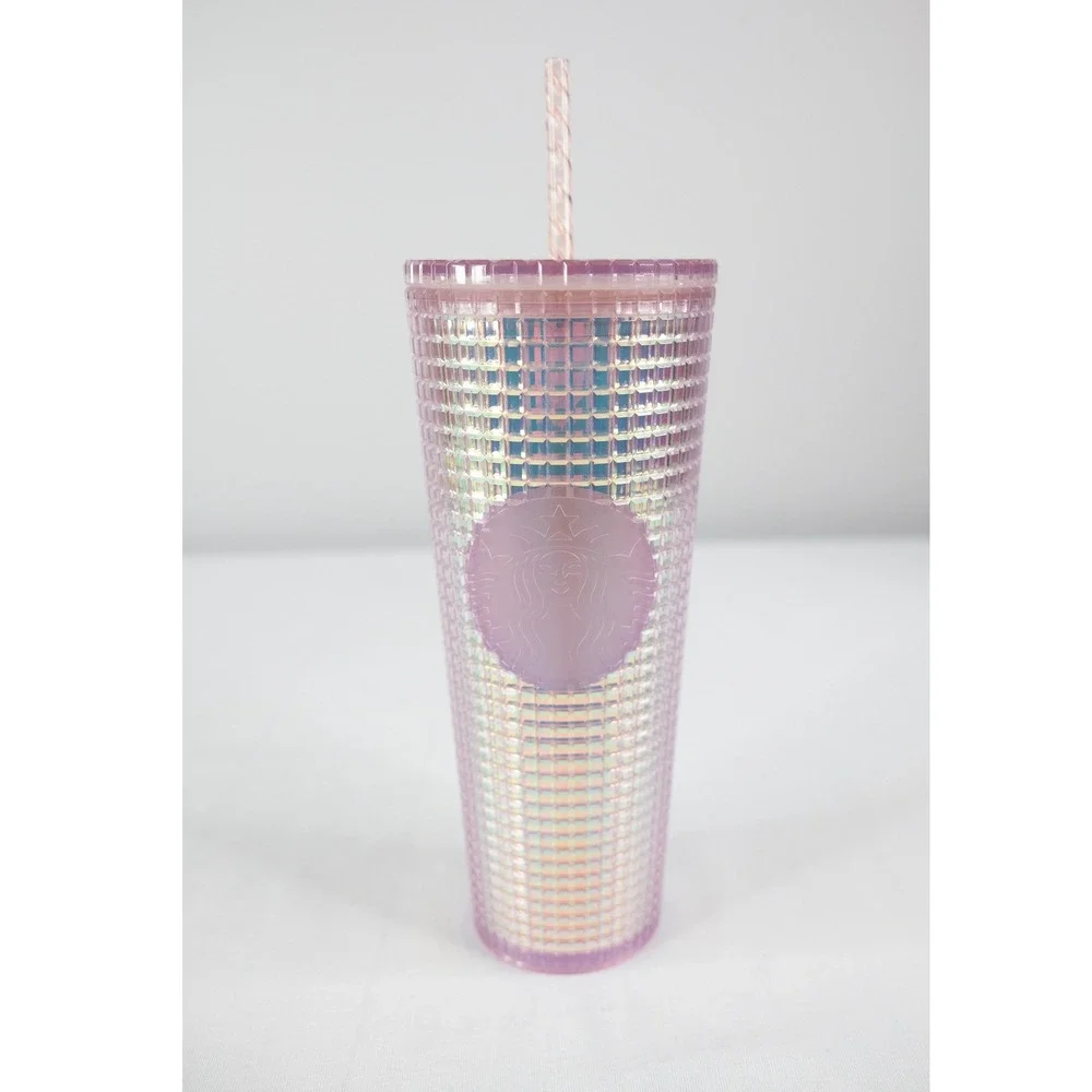 Starbucks Tumbler Venti 24oz 2020‎ Holiday Iridescent Pink Grid Disco cup